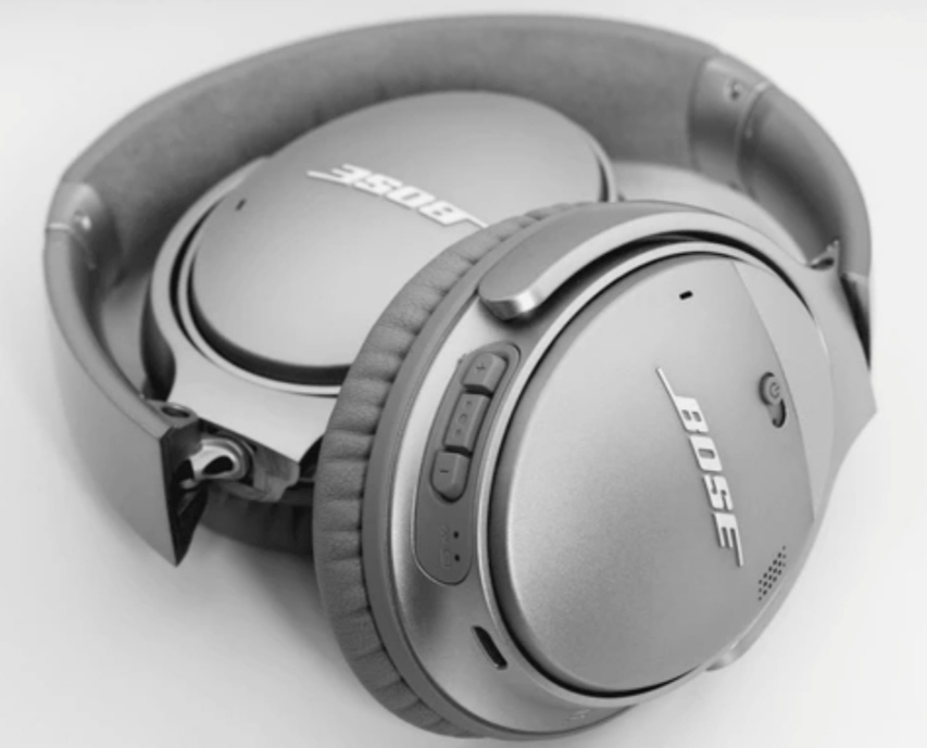 A noise canceling headphones with the brand called Bose on display.